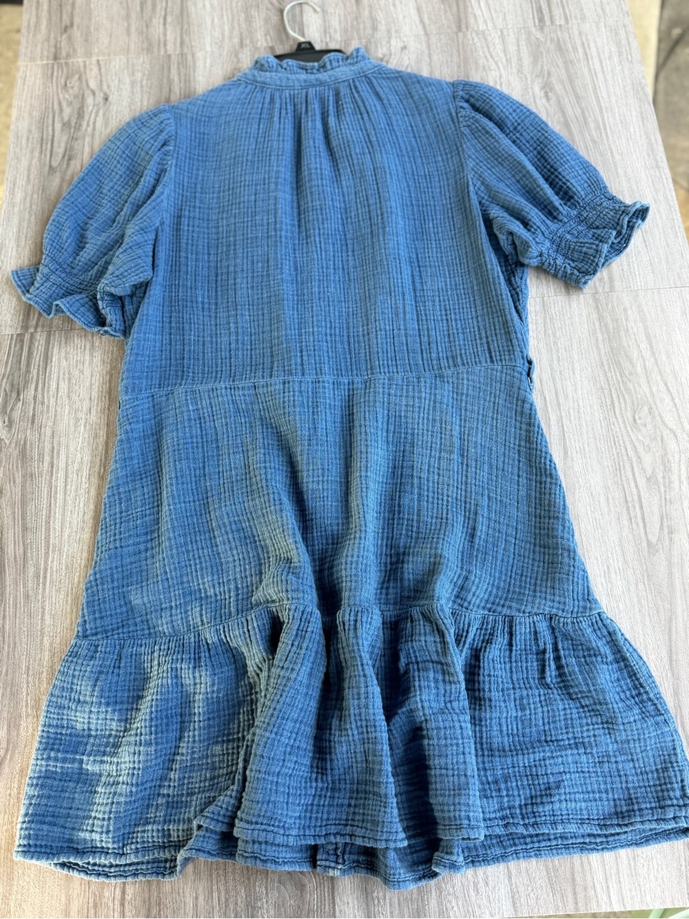 GAP Blue Crinkle Cotton Double Gauze Ruffle Button Front Mini Dress Sz Medium - Picture 10 of 13